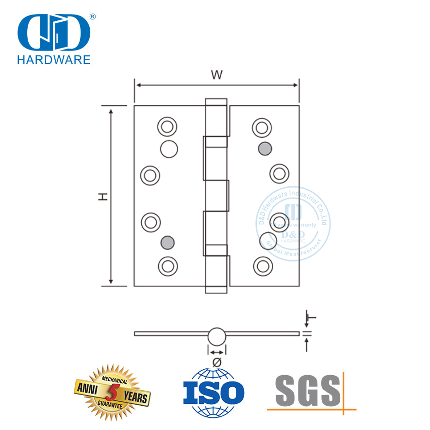 Bisagra de seguridad doble con cinco nudillos y rodamiento de bolas de acero inoxidable-DDSS014