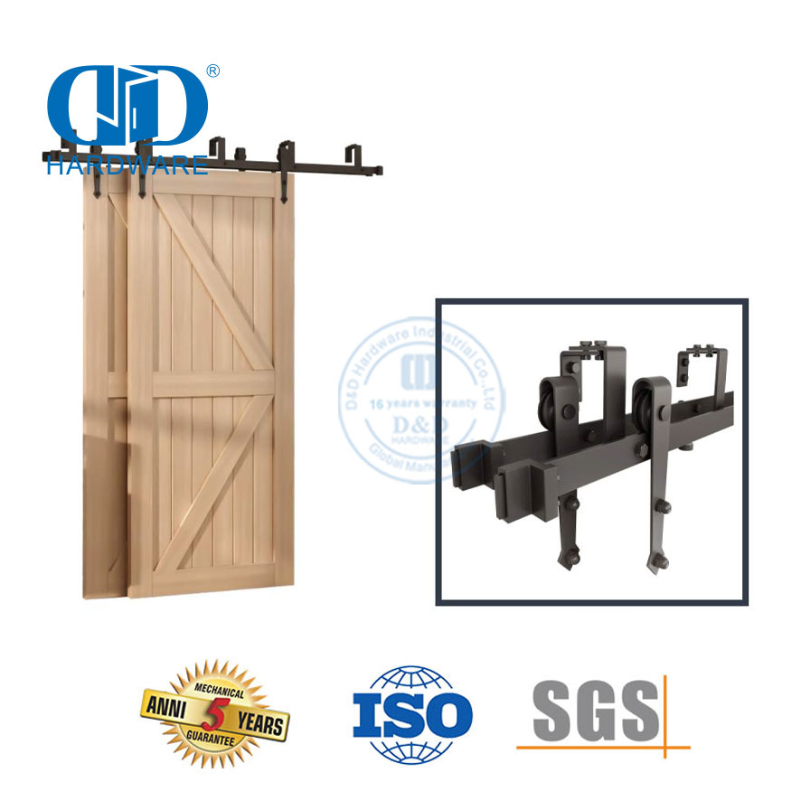 Herrajes para puertas corredizas de Granero de acero inoxidable, herrajes para muebles, Kit de herrajes para puertas de granero dobles de Color negro para puertas interiores de madera-DDBD025