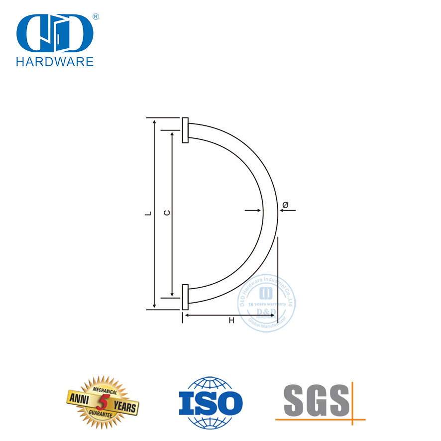 Manija de puerta de vidrio templado para edificio de oficinas, cuarto de baño de acero inoxidable con forma circular especial personalizada, DDPH008