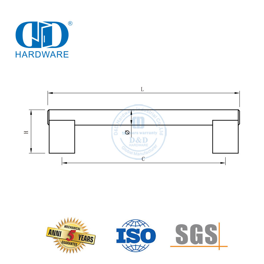 Manija de puerta comercial cuadrada de acero inoxidable 304 resistente, manija de puerta de entrada, manija de puerta de garaje de madera de oficina-DDFH023