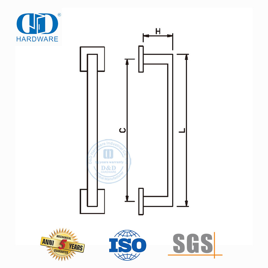 Tirador cuadrado de acero inoxidable con acabado satinado, tirador de un solo lado para puertas de metal de vidrio comerciales-DDPH035