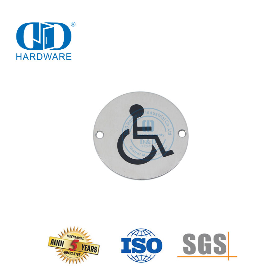 Placa de señalización de tipo cuadrado Placa de señalización de desactivación de acero inoxidable Placa de señalización de baño para discapacitados-DDSP001-Disabled