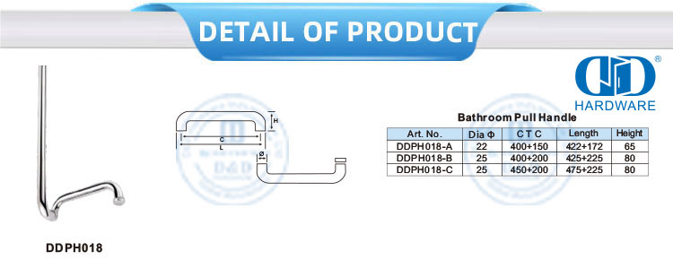 Tirador de puerta de vidrio templado de doble cara para baño de acero inoxidable Tirador de baño-DDPH018