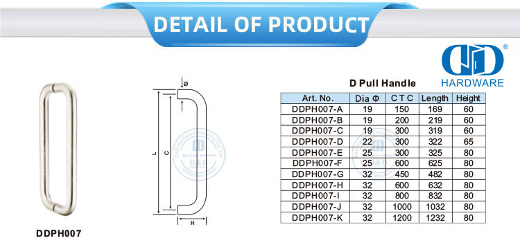 Manijas de puerta de vidrio de aplicación comercial de acero inoxidable Manija de tracción D-DDPH007