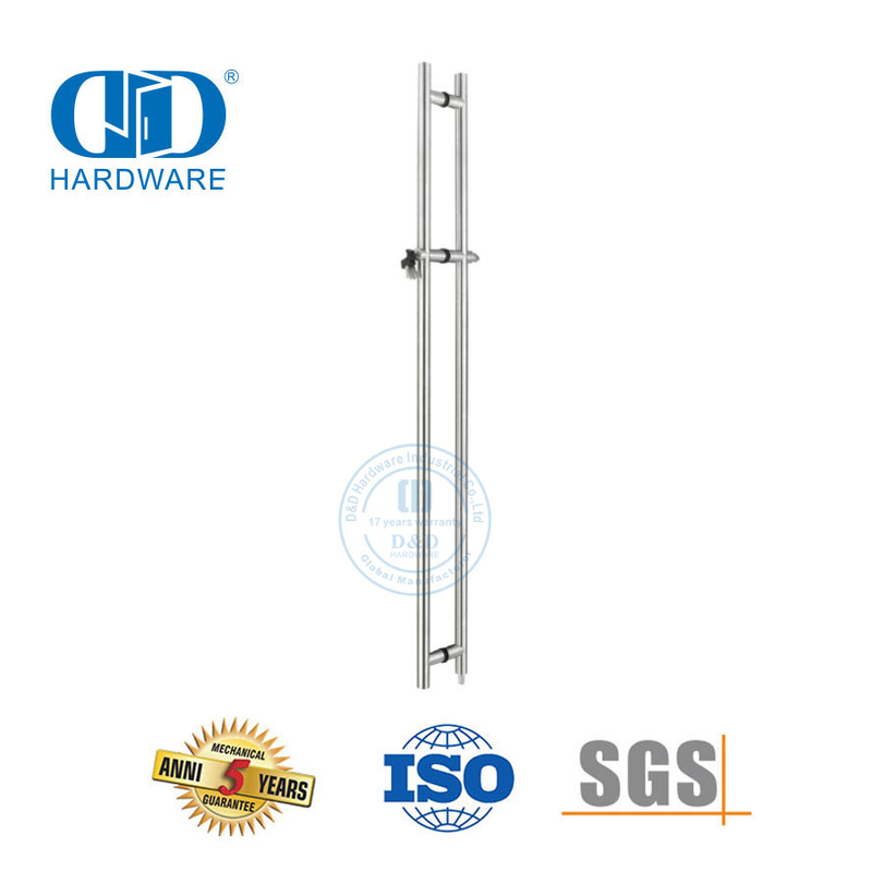 Accesorios de puerta de vidrio frontal de oficina de acero inoxidable, manija de puerta de vidrio de tubo redondo con cerradura-DDPH040