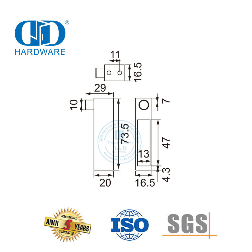 Accesorios para muebles de acero inoxidable Pararrayos de herrajes para puertas corredizas de vidrio-DDSL001-5