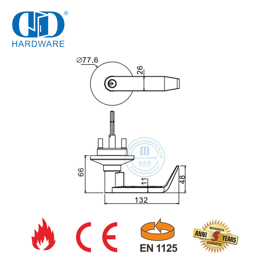 Haevy Duty Acero inoxidable CE Barra de pánico ignífuga Palanca exterior Dispositivo de bloqueo de pánico para puerta de metal de madera de emergencia-DDPD012-B-CE