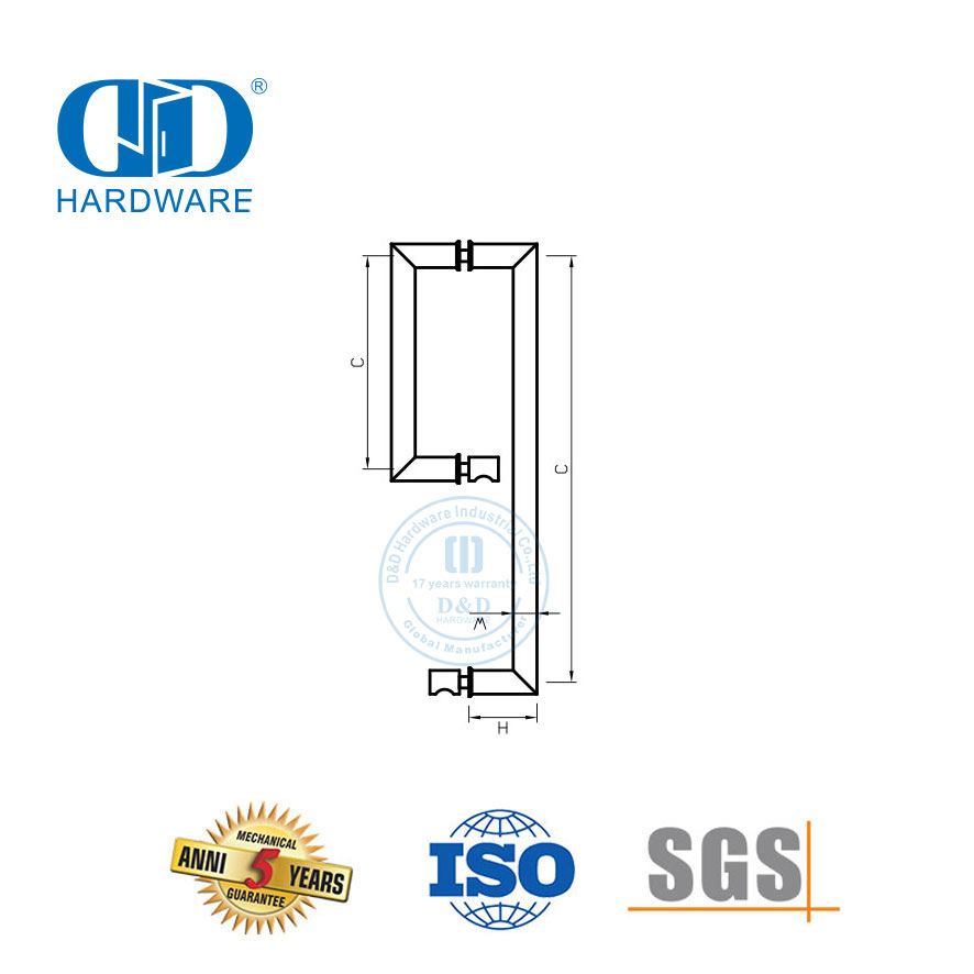 Herrajes para puertas corredizas de vidrio comerciales de acero inoxidable, accesorios para puertas, tiradores para baño, DDPH041