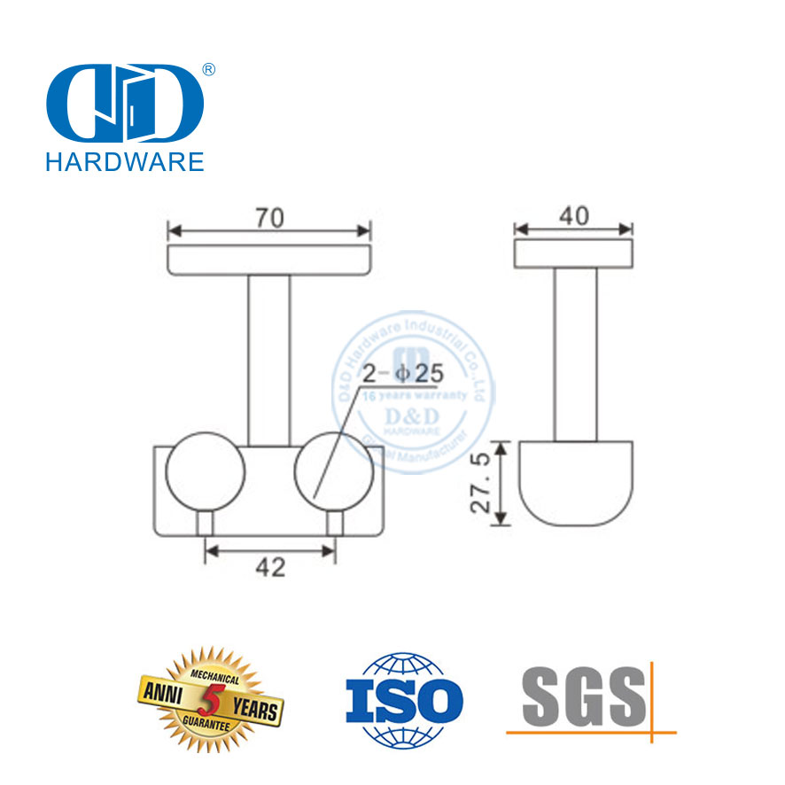 Abrazadera de tubo doble para techo, accesorio de puerta de vidrio de acero inoxidable, accesorio para muebles, Hardware de vidrio para baño-DDGS116