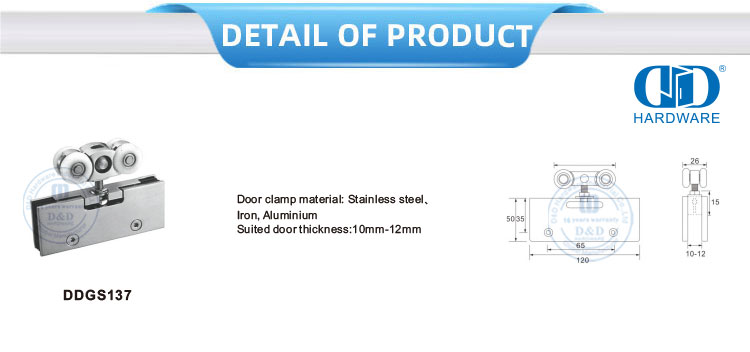 Fabricante de China, abrazadera de puerta, acero inoxidable, hierro, puerta de ducha, rodillo, puerta corredera, tubo, herrajes de vidrio para baño-DDGS137