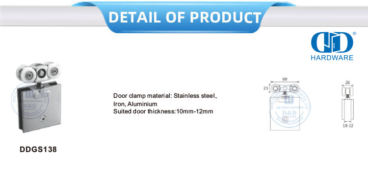 Abrazadera de puerta de alta seguridad, accesorios de vidrio de aluminio de acero inoxidable, herrajes para baño, rodillo para puerta de ducha para puerta corredera-DDGS138