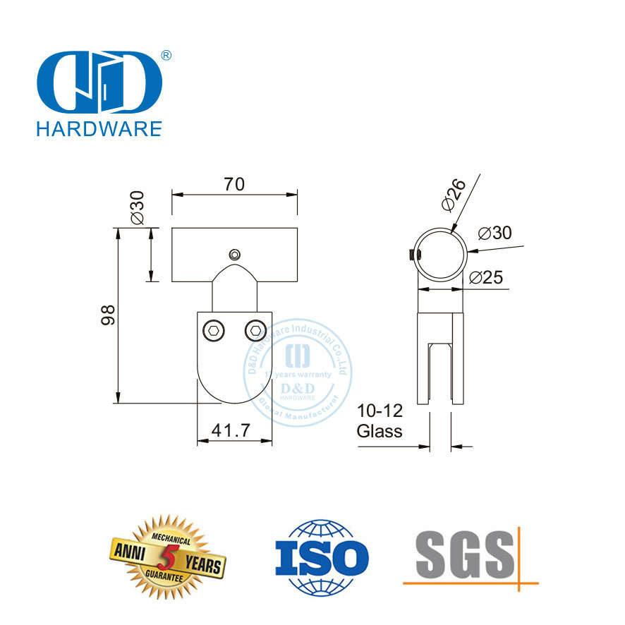 Conector de bisagra de ducha de acero inoxidable Conector de esquina de pared de vidrio Ajuste de parche Abrazadera superior de vidrio-DDWC002