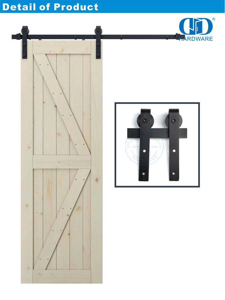 Kit de gabinete de acero inoxidable, accesorios, juego de rieles, herrajes de rodillos de puerta única de madera de Granero corredizo de carbono para puerta Interior-DDBD001