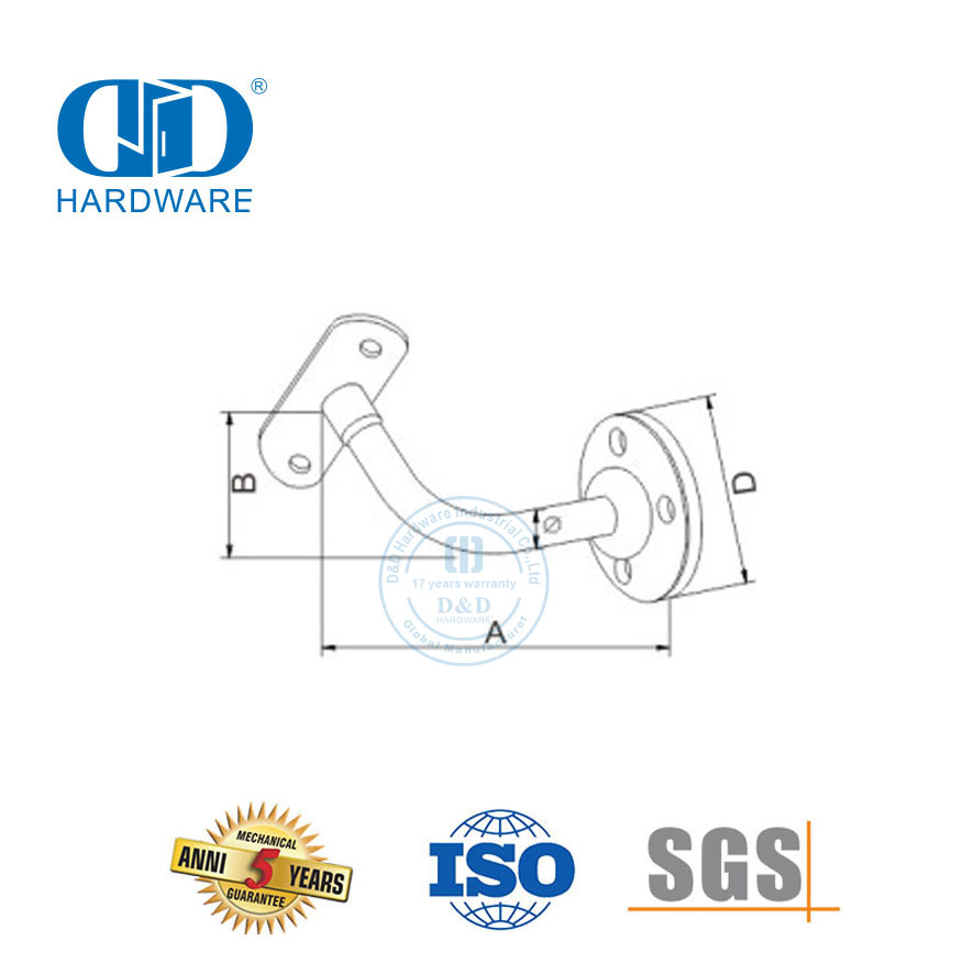 Soporte de soporte Accesorios de riel de escalera de acero inoxidable Herrajes para puertas de vidrio Soporte de pasamanos-DDHB002