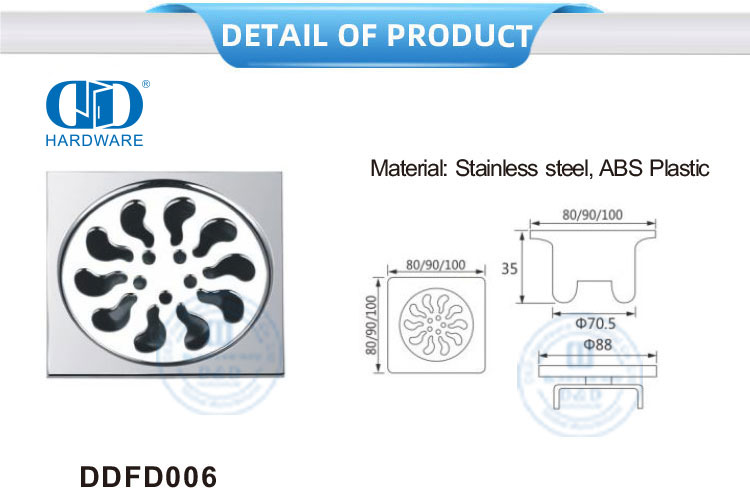 Drenaje de piso sanitario de acero inoxidable de alta calidad Drenaje de piso cuadrado Hardware de baño-DDFD006