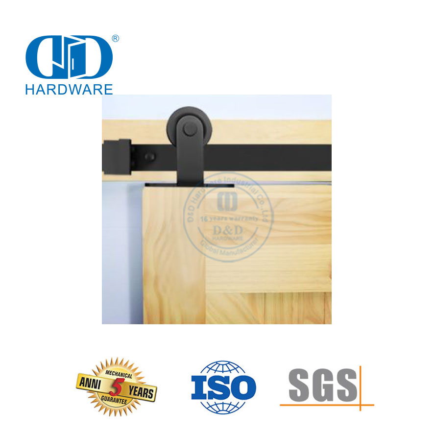 Puertas de madera individuales dobles de carbono modernas, carril para puerta de Granero, herrajes de acero negro, herrajes para puerta de madera de Granero-DDBD002