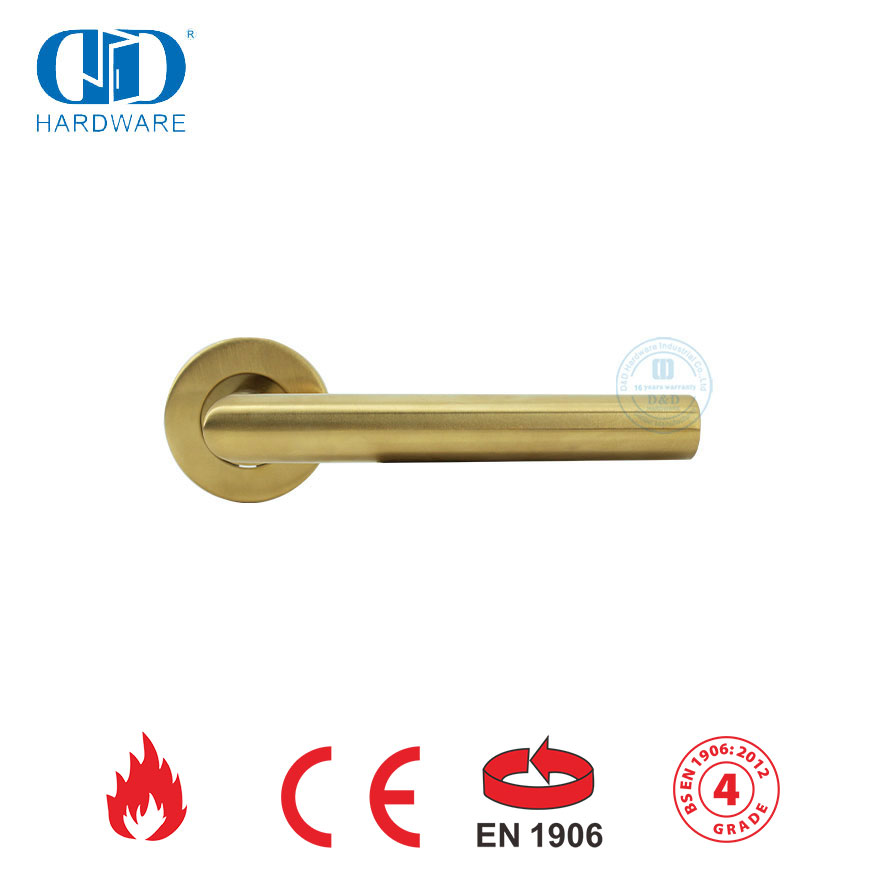 Latón satinado EN 1906 Accesorios de seguridad para cerradura de puerta Manijas de palanca doradas-DDTH003-SB