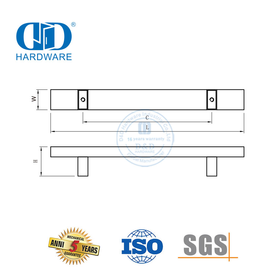 Temax Barra en T moderna de acero inoxidable, muebles modernos de lujo, tiradores de puertas interiores para gabinetes-DDFH020