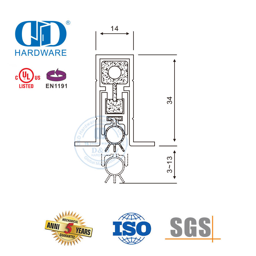 Herrajes para muebles de puerta CE, burlete plateado a prueba de polvo y viento, sello inferior de puerta corredera de seguridad completamente embutido-DDBS002