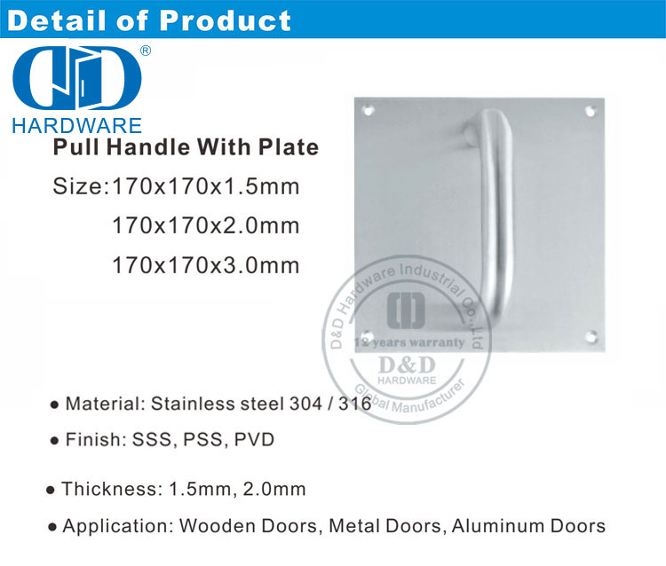 Herrajes para puertas de acero inoxidable, placa de señal, manija de palanca, tirador de puerta de metal para exteriores comerciales, DDPH021