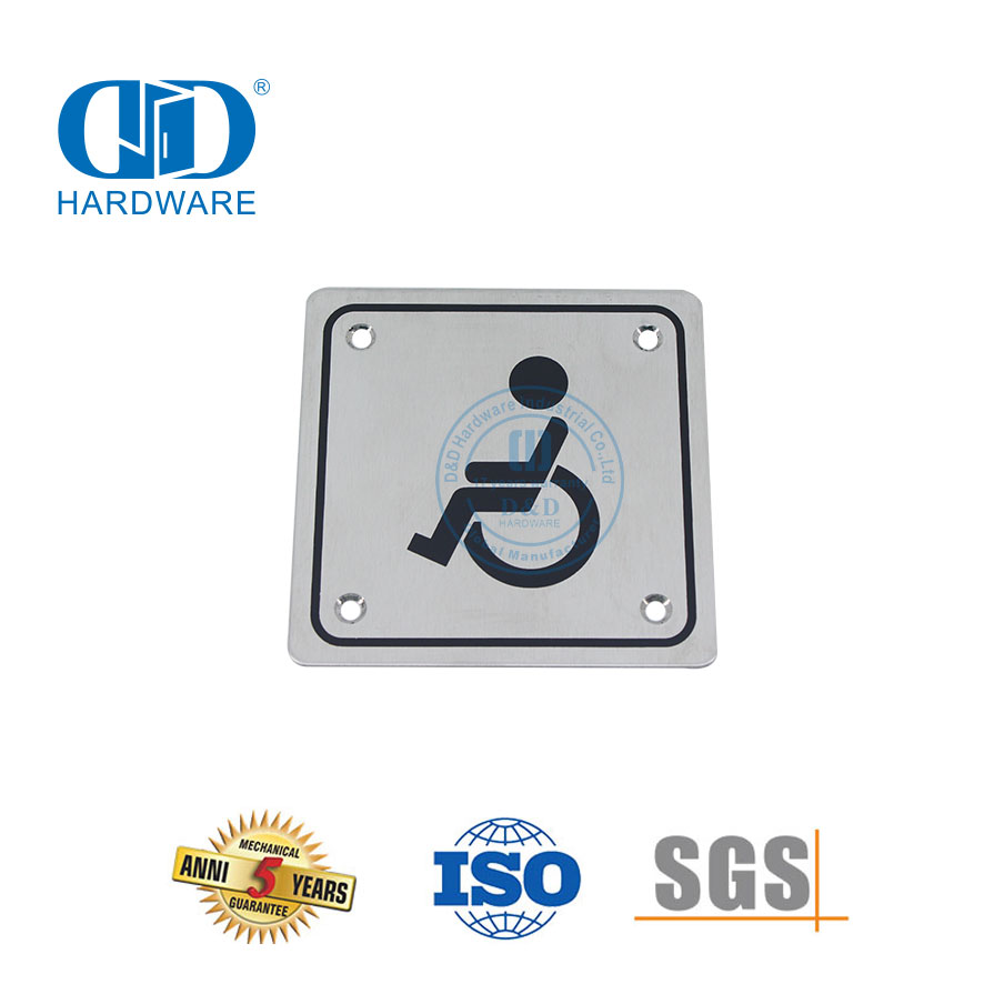 Placa de señalización de tipo cuadrado Placa de señalización de desactivación de acero inoxidable Placa de señalización de baño para discapacitados-DDSP001-Disabled