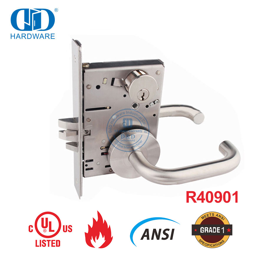 Cerradura de embutir de puerta delantera de armario de cilindro sólido de acero inoxidable ANSI ignífugo con certificación UL estándar americano-DDAL05
