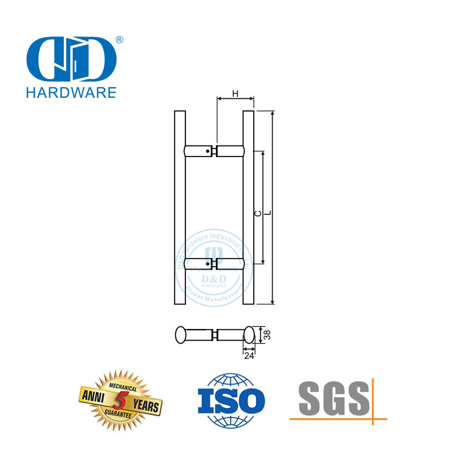 Múltiples aplicaciones Puerta principal de acero inoxidable Vidrio Herrajes para puertas de metal y madera Forma ovalada Tirador de barra en T-DDPH037