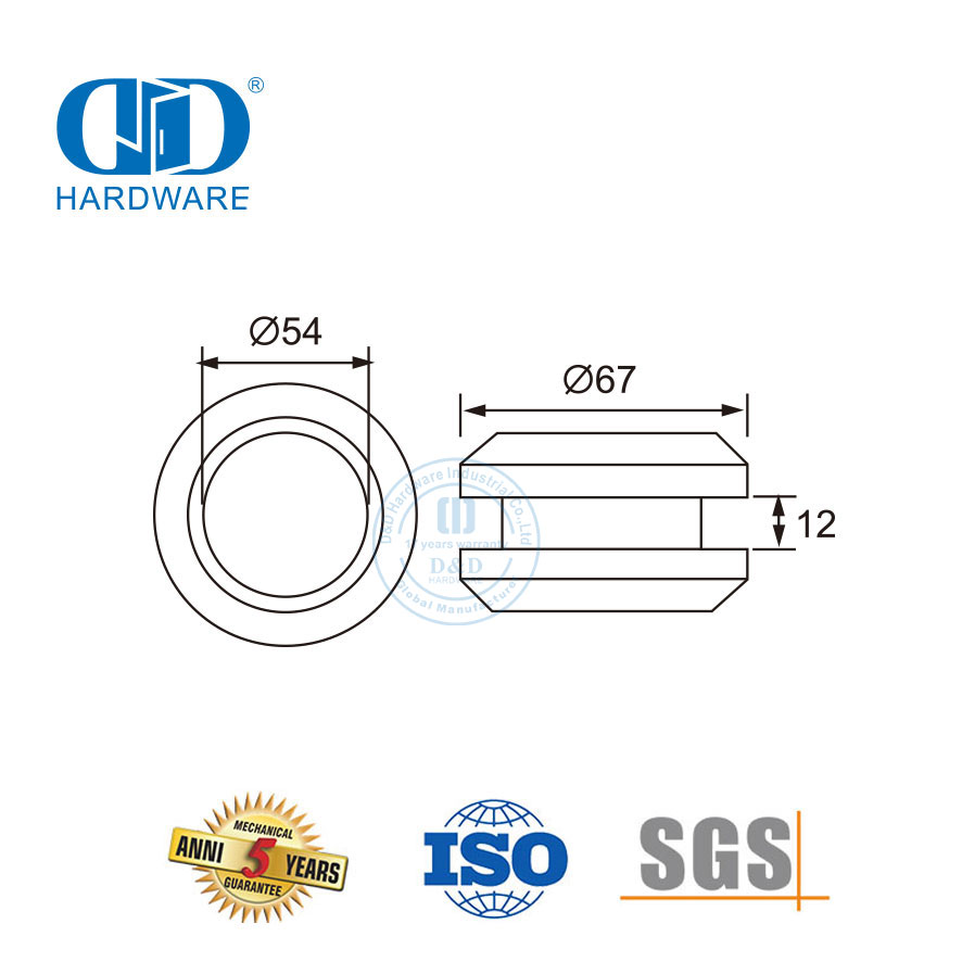 Perilla para cabina de ducha de acero inoxidable, manija de puerta corrediza de vidrio de forma redonda, perilla-DDSL001-1