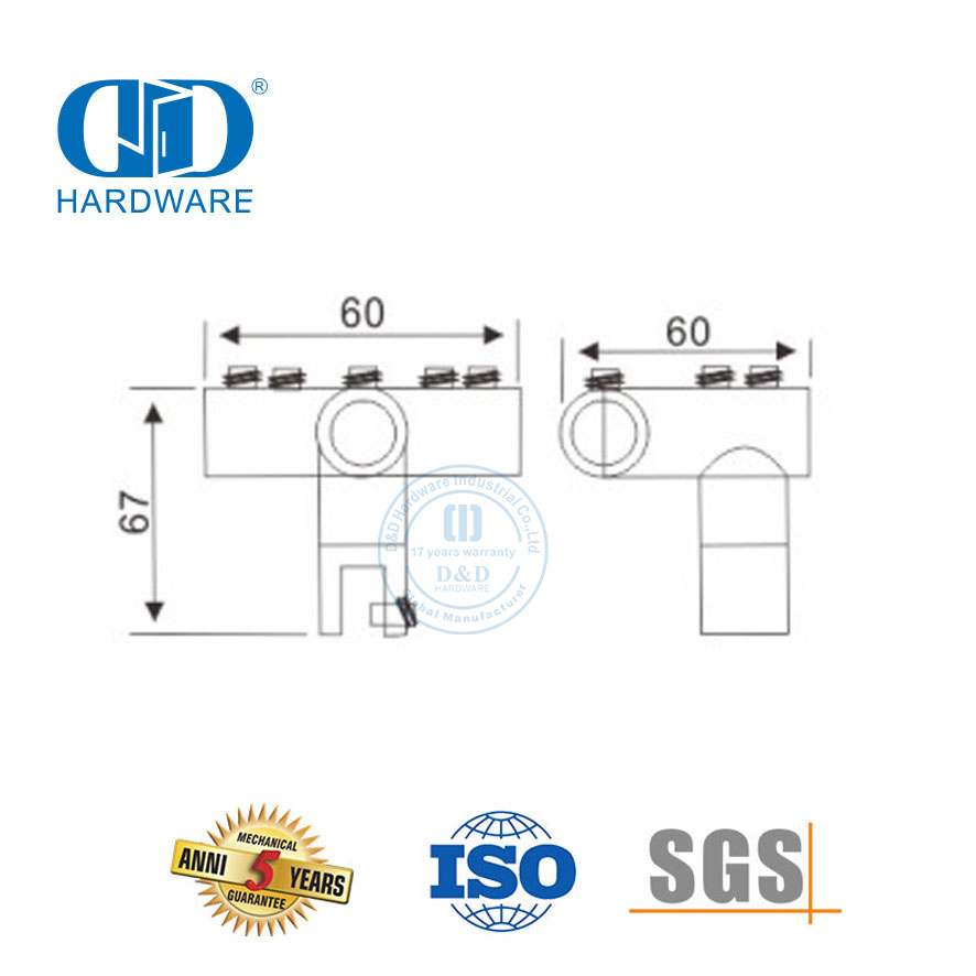 Fabricación de hardware Acero inoxidable Conector de riel en T de 3 vías de 90 grados Sistema de cabina de ducha comercial-DDSC041