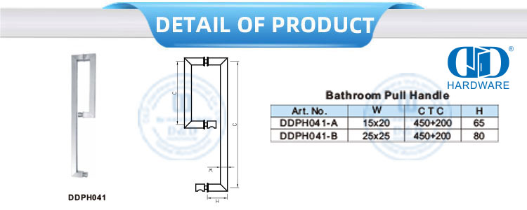 Herrajes para puertas corredizas de vidrio comerciales de acero inoxidable, accesorios para puertas, tiradores para baño, DDPH041