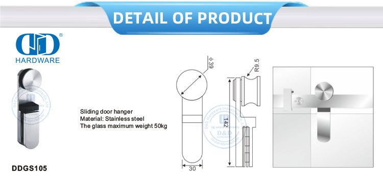 Herrajes seguros para puertas de acero inoxidable, accesorios de baño, herrajes para puertas de vidrio para puertas corredizas-DDGS105