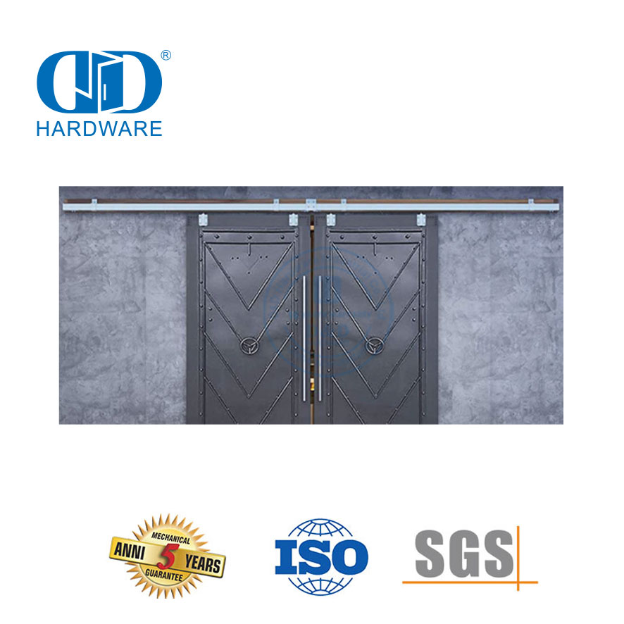 Herrajes para puertas de bolsillo de acero inoxidable, doble deslizamiento montado en la pared, herrajes para puertas de granero de alta resistencia, Kit de engranajes de rodillos-DDBD039