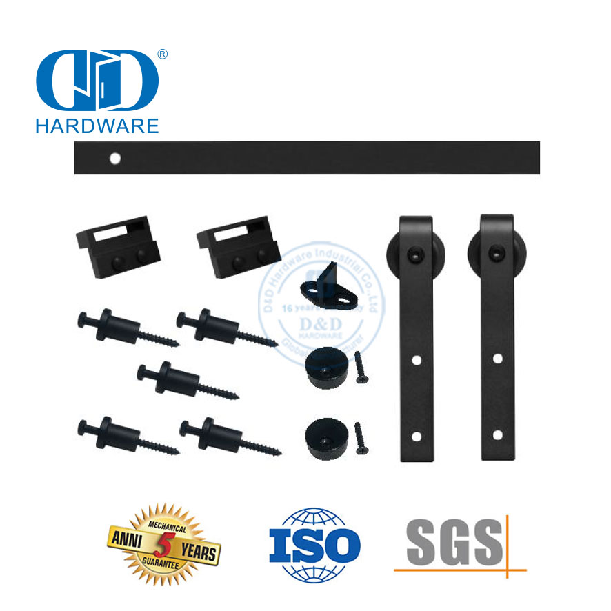 Kit de gabinete de acero inoxidable, accesorios, juego de rieles, herrajes de rodillos de puerta única de madera de Granero corredizo de carbono para puerta Interior-DDBD001
