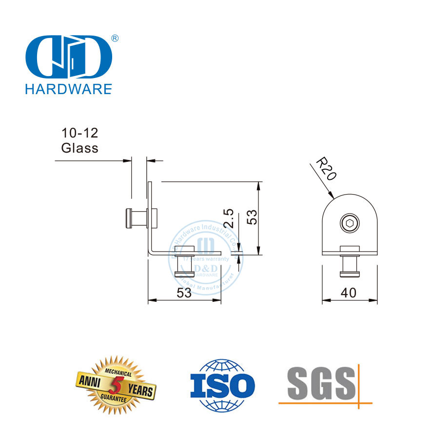 Accesorios de baño de acero inoxidable Conector de bisagra de ducha Conector de montaje de clip de esquina de pared de vidrio-DDWC001