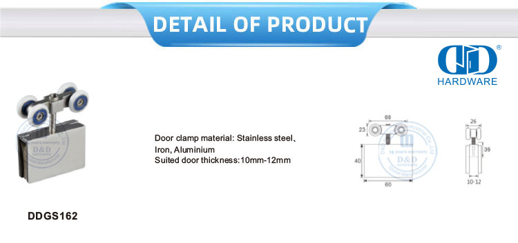 Abrazadera de puerta de acero inoxidable, rodillo colgante para puerta corredera, juego de accesorios de montaje de vidrio para baño-DDGS162