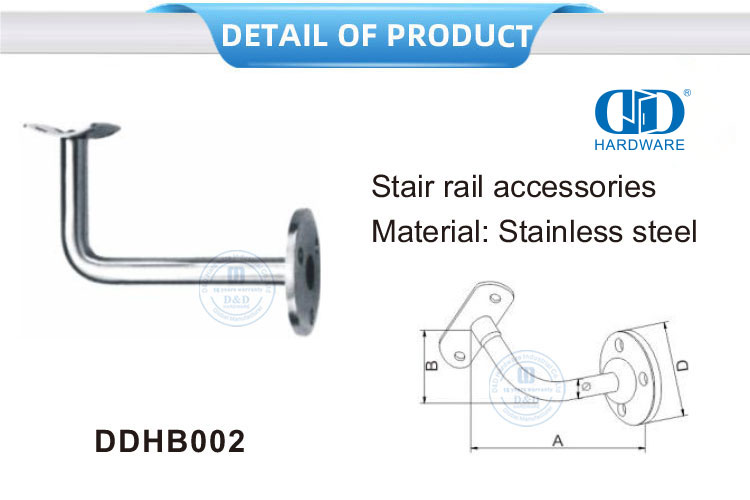 Soporte de soporte Accesorios de riel de escalera de acero inoxidable Herrajes para puertas de vidrio Soporte de pasamanos-DDHB002