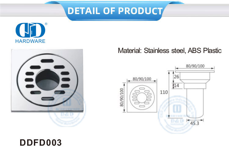 Drenaje de ducha de inodoro cuadrado de acero inoxidable, accesorio para muebles, cubierta de drenaje de piso de baño-DDFD003