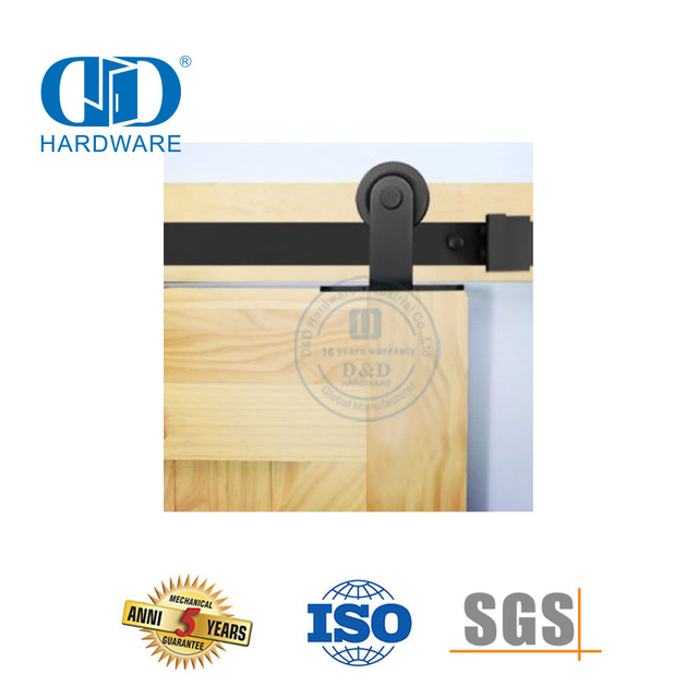 Puertas de madera individuales dobles de carbono modernas, carril para puerta de Granero, herrajes de acero negro, herrajes para puerta de madera de Granero-DDBD002