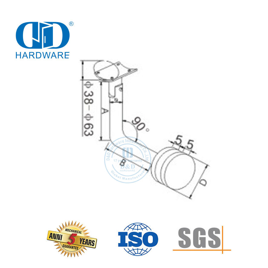 Soporte de pared de barandilla de escalera de acero inoxidable Soporte de montaje en pared Soporte de pasamanos de montaje de vidrio-DDHB003