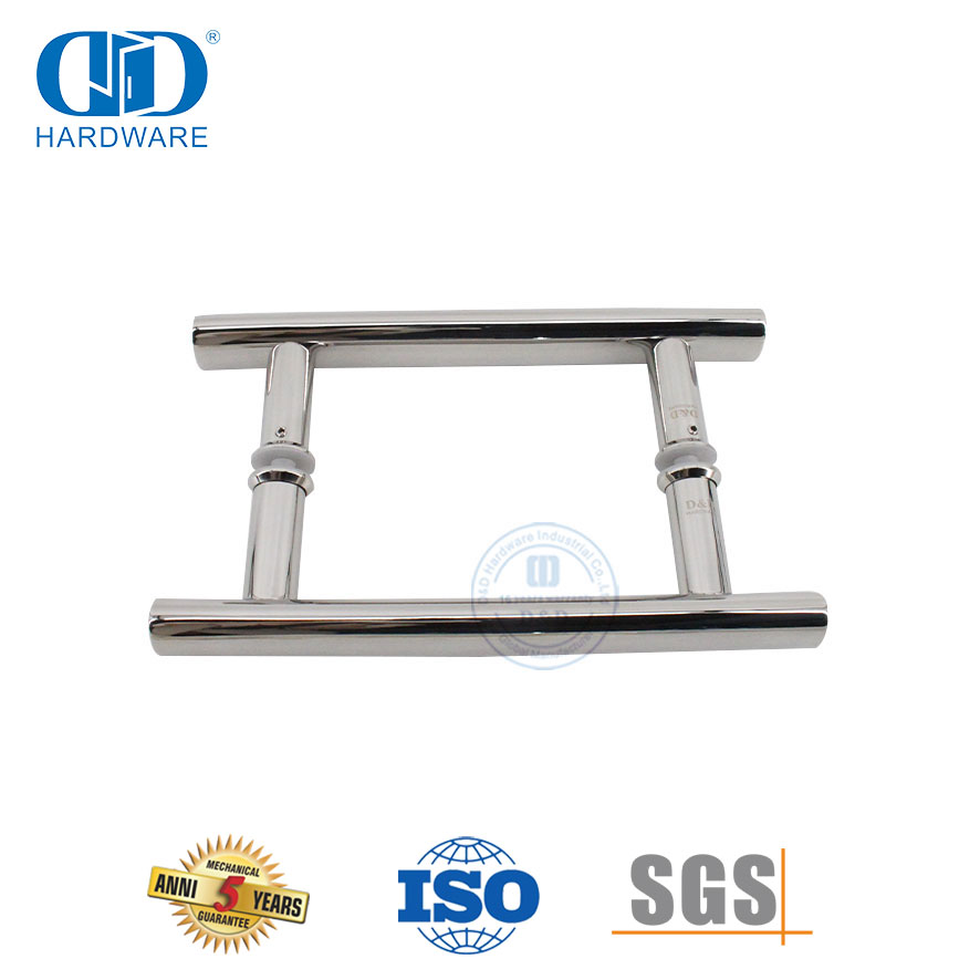Manija 201 de acero inoxidable en forma de H con tubo circular elegante y conveniente para puerta de vidrio de baño-DDPH001-A Φ25-PSS