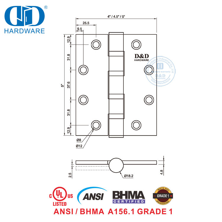 BHMA Certificado UL resistente al fuego ANSI rodamiento de bolas latón antiguo resistente cierre suave metal bisagra de puerta de madera -DDSS001-ANSI-1-4.5x4.5x4.6mm