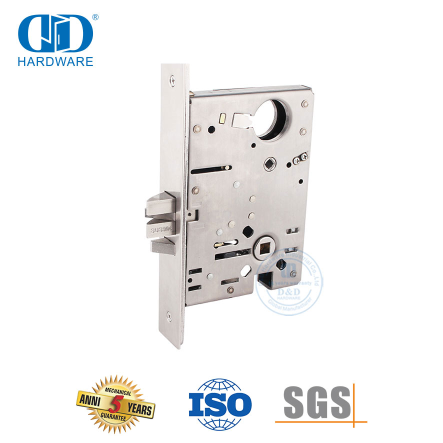 Cerradura de embutir de puerta de entrada de lujo con cerrojo de banda de acero inoxidable sólido americano de alta calidad-DDAL09