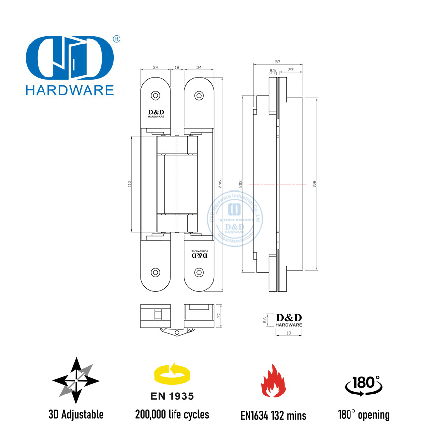 Bisagra de puerta oculta 3D del fabricante EN1935 para puerta resistente-DDCH008-G120