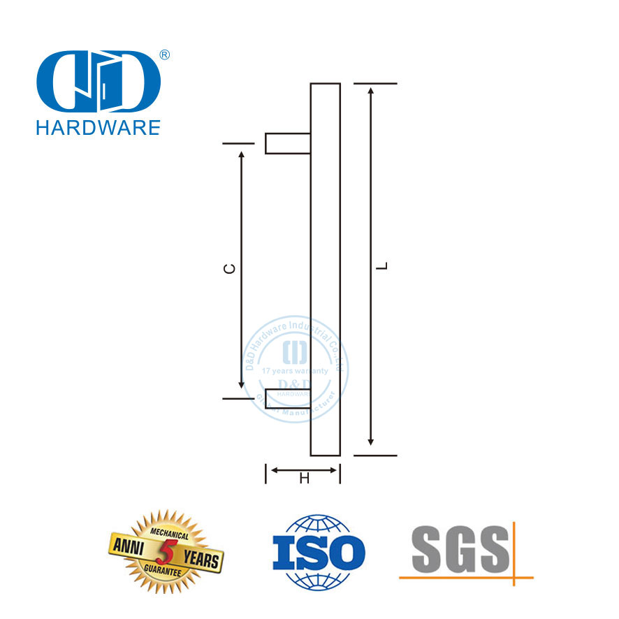 Accesorios de puerta de acero inoxidable Montaje de puerta de vidrio Tirador cuadrado en forma de T-DDPH016