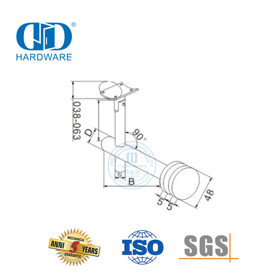 Soporte de barandilla de barandilla de acero inoxidable Soporte de abrazadera de hardware de vidrio Soporte de pared-DDHB006