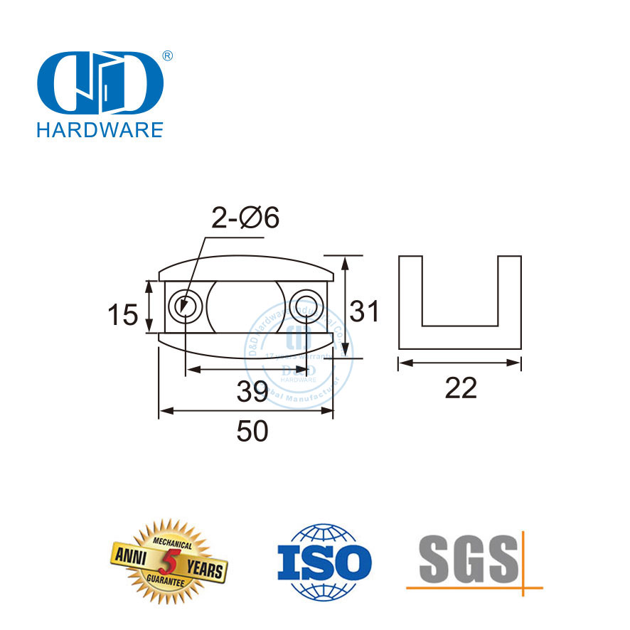Accesorios de vidrio de acero inoxidable Herrajes para puertas corredizas Shimmy Arrester-DDSL001-7