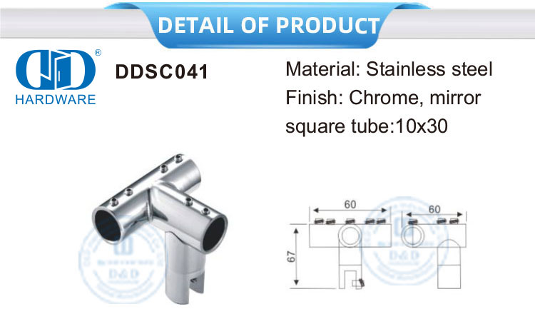 Fabricación de hardware Acero inoxidable Conector de riel en T de 3 vías de 90 grados Sistema de cabina de ducha comercial-DDSC041