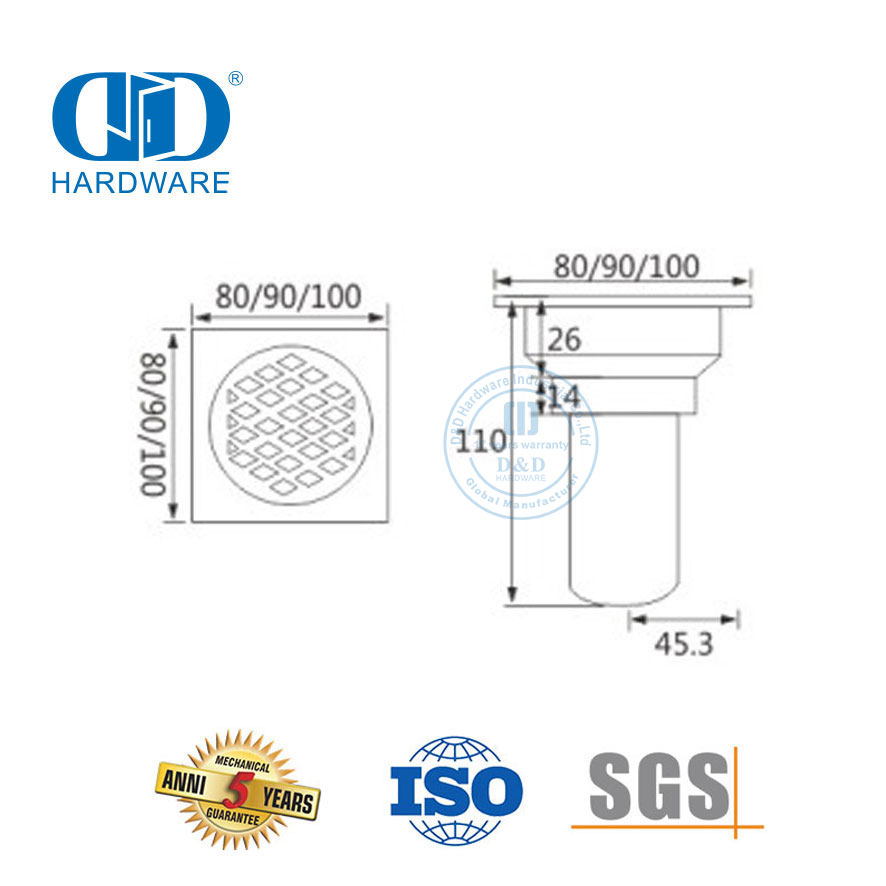 Accesorios de baño cromados de acero inoxidable Drenaje de piso comercial para apartamentos de hotel-DDFD0013