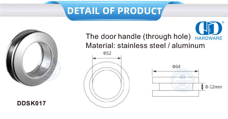 Perilla redonda de aluminio, herrajes para puertas corredizas de vidrio y acero inoxidable, manija de puerta con orificio pasante-DDSK017