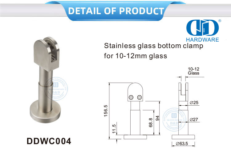 Accesorio de Hardware de acero inoxidable, Clip de cristal de ducha cromado, conector de vidrio, abrazadera inferior para Restroom-DDWC004
